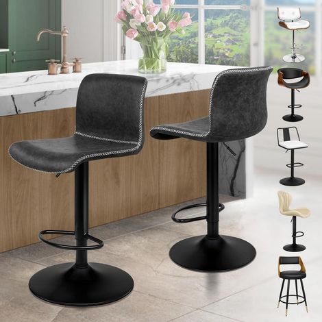Barhocker 2er Set, drehbar, höhenverstellbar, mit Rückenlehne, dunkelgrau (1/5)