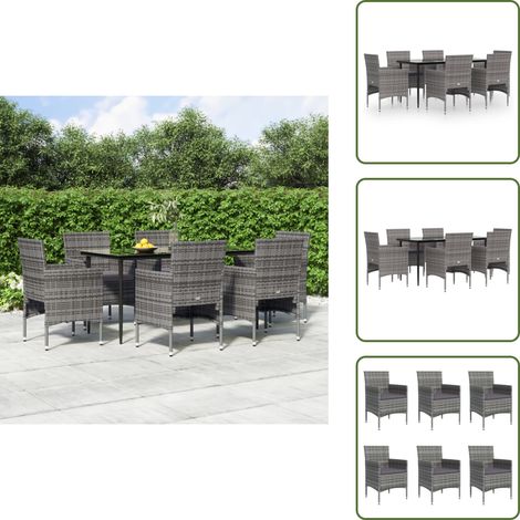 The Living Store Set da Pranzo da Giardino 7 pz con Cuscini Grigio e Nero - Tavolo da pranzo da esterno