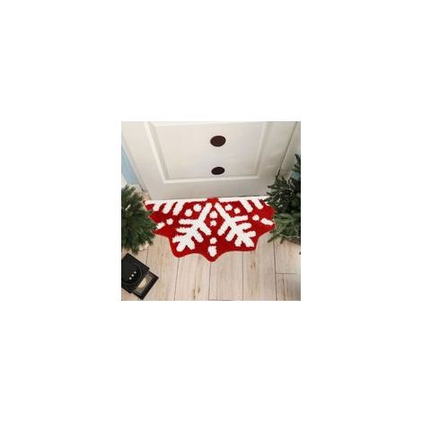 Tapis de bain semi-circulaire à motif flocons de neige rouges, antidérapant, pour salle de bain ou entrée. Décoration de tapis de salle de bain 5080cm