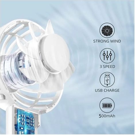 Neuer Taschenventilator, Mini-Tragegewehr, tragbarer Ventilator mit USB-Ladefunktion (weiß) - 2