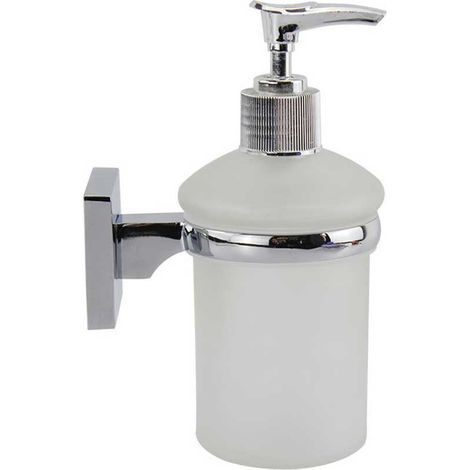 Dispenser per sapone liquido da parete in acciaio bicchiere in vetro satinato fissaggio con viti o senza viti biadesivo accessori arredo bagno (1/2)