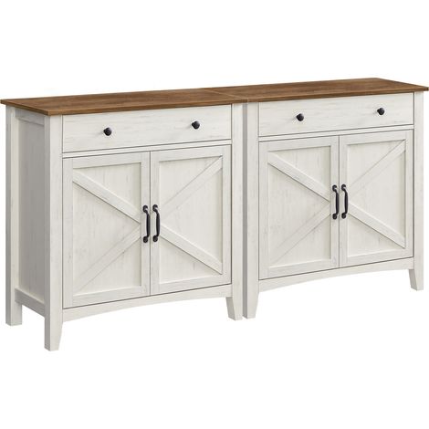 Vasagle – Buffet lot de 2 avec tiroirs – Meuble de rangement réglable 40 x 80 x 80 cm – Style campagne blanc rustique et marron miel (1/5)