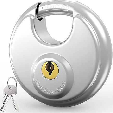 Sécurise Cadenas Rond, Cadenas à Clé pour L'extérieur Imperméable, 70mm Corps en Acier Inoxydable Robuste, Manille de 9,5 mm pour Dans Les Garages, Clôtures, Entrepôts, Casiers, 2 Clés (1/5)