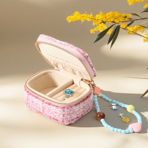 Boîte à bijoux portable, idéale pour les déplacements, convenant aux bagues, boucles d'oreilles et colliers. (1/5)