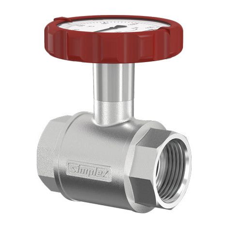 Muffen-Kugelhahn PN 16, G 1 Zoll mit rundem Thermometergriff (rot, Ø 63 mm) (1/3)