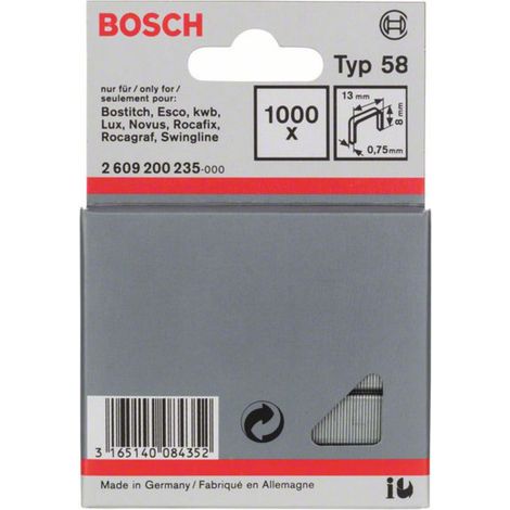 Bosch Accessories 2609200235 Feindrahtklammern Typ 58 1000 St. Abmessungen (L x B) 8 mm x 13 mm