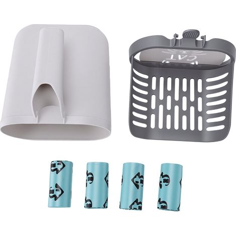 Grande pelle à litière pour chat avec support et 4 rouleaux de sacs, 2 en 1, fonctionnement à une main, pour chatons (1/5)