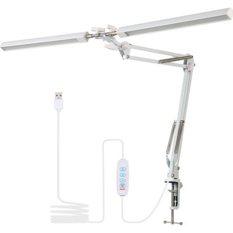 D C5V 2A 24W 120LEDS Doppelkopf-Tischleuchte mit Teleskopauslöser, USB, 3 Farbtemperatureinstellungen, 10 einstellbare Helligkeitsstufen, Speicherfunktion bei Stromausfall (Weiß) (1/5)