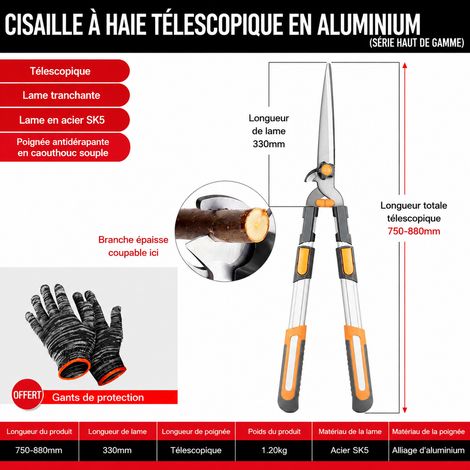 Cisailles à haies télescopiques à double tranchant en acier carbone 2070 55-93 6 33 1 kg – Livraison gratuite