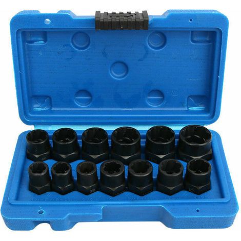 13PCS Jeu de extracteur d'écrous douille∣Coffret de douille extracter de boulon arrondi∣extracteurs de vis à tête hexagonale∣Extracteur du Goujon Endommagé Matériau 8-19mm 13 tailles (1/5)