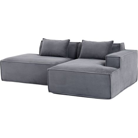 Sofá rinconero de tela gris 233 cm con 2 cojines y chaise longue MODENUIT (1/5)
