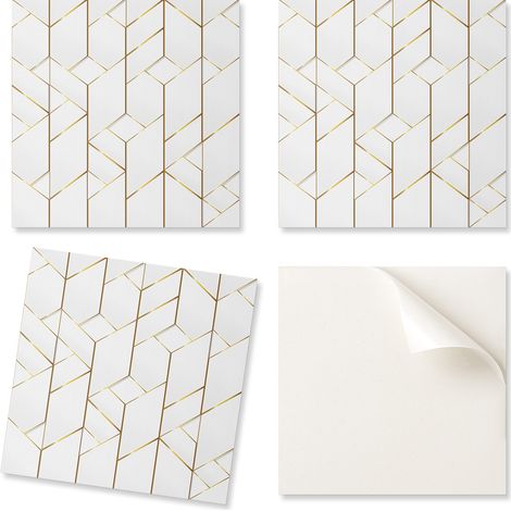 Baldosas de vinilo autoadhesivas perfectas para interiores modernos. Dise帽o geom茅trico de l铆neas. 4x50x50 cm.
