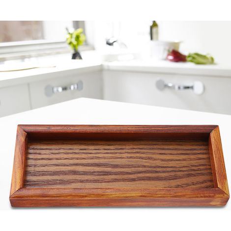 Plateau rectangulaire en bois pour thé, service de table, assiette à en-cas, plat de rangement pour aliments, idéal pour l'hôtel et la maison (20 x 8 cm) (1/5)