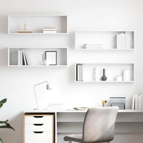 vidaXL Estantes cubo de pared 4 uds contrachapado blanco 80x15x26,5 cm (1/5)