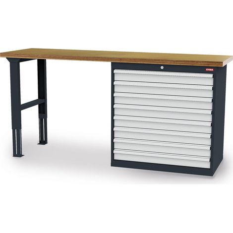 STIER Werkbank BxTxH 2000x600x1060 mm mit 1 Schrankgehäuse der Breite 900 mm RAL 7016 / RAL 7035 (1/5)