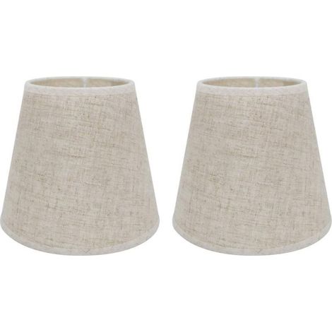 Deux abat-jour en lin, compatibles avec des ampoules E14, diamètre supérieur 11 cm, hauteur 14 cm, diamètre inférieur 14 cm. (1/5)