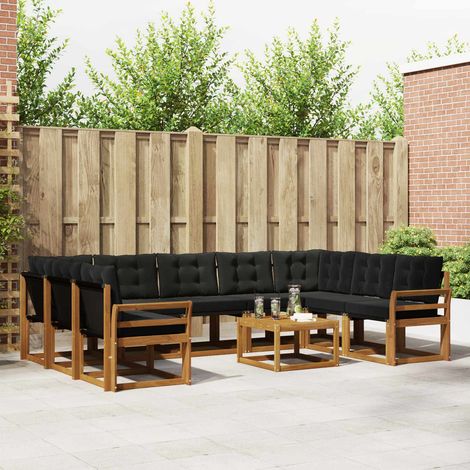 vidaXL Outdoor-Sofagarnitur mit Kissen 10 pcs Natürlich und Schwarz (1/5)