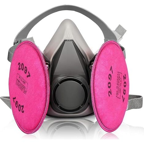 Masque Anti Poussiere Demi-Visage avec 2097 Filtre, Masque Respiratoire Réutilisable pour Peinture,Gaz,Travaux,Produit Chimique, Resine Epoxy,Ponçage, Travaux de Construction, Pulvérisation (1/5)