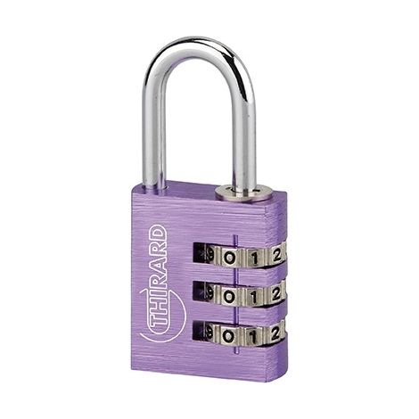 Lucchetto Maxium Code combinazione 3 cifre, 30mm, viola purple, arco acciaio nichelato, corpo alluminio colorato - THIRARD