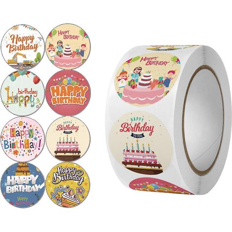 500 runde „Happy Birthday“-Aufkleberrolle – Aufkleber mit Geburtstagsmotiven