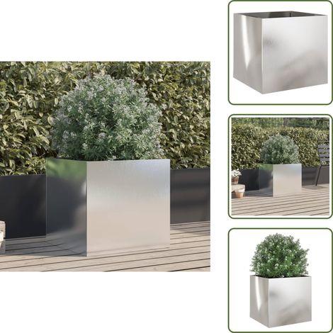 Pflanzkübel Silbern 49x47x46 cm Edelstahl - Edelstahl Pflanzkübel - Blumentopf Silber - Gartendeko - Balkonpflanze - Terrasse Pflanze (1/5)