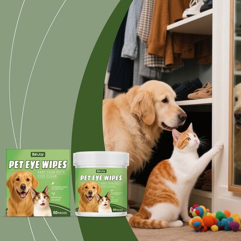 Lingettes oculaires douces et non irritantes pour animaux, pour nettoyer les traces de larmes et les impuretés  soin des oreilles sans rinçage – 60 pièces (1/5)