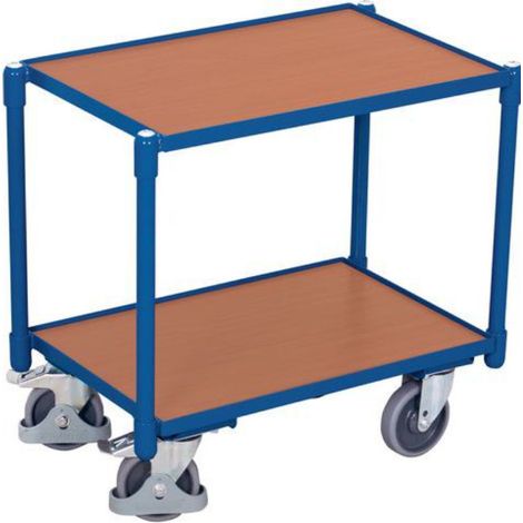 [JAMAIS UTILISE] Chariot de visite 2 plateaux en mélaminé hêtre – Construction mécano-soudée acier – Charge 250kg – Roues anti-trace 125mm – Variofit