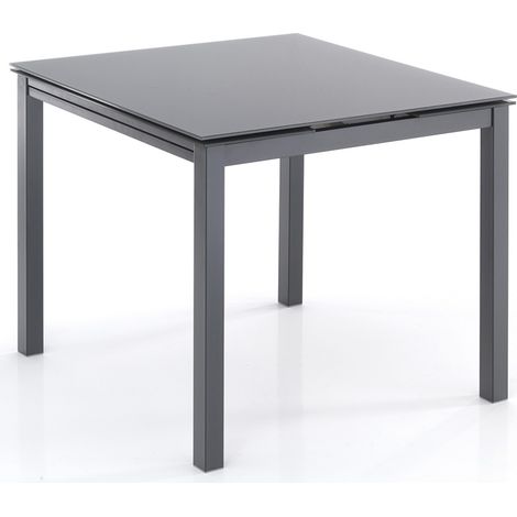 Ausziehbarer Tisch aus Glas und grauem Metall 90x90/150cm Lubbock Grey (1/4)