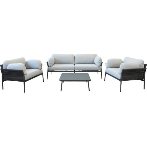 GALASSIA - salotto con struttura in alluminio bianco, rosso o antracite, rivestimento in corda in pvc (1/4)