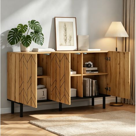 MEUBLIV Credenza contenitore 120x35x70 cm legno naturale – 3 ante, piedini in metallo (1/5)
