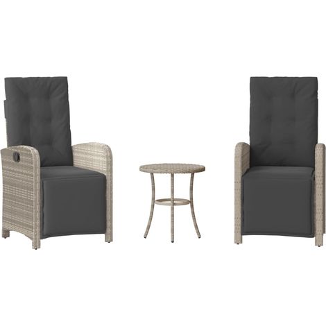 Maison Exclusive - Ensemble de bistro 3 pcs et coussins gris clair résine tressée (1/5)