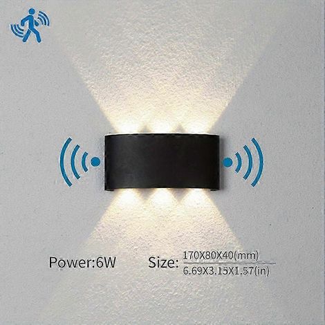Lámpara de pared LED, bombilla LED, luz exterior con sensor de movimiento, resistente al agua IP66, luz de pared para porche, jardín, sala de estar, escaleras (luz natural 6W, negra con sensor).