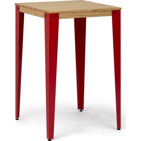 Mesa alta Lunds cuadrada 59x59x110 cm Roja en madera de pino maciza acabado natural.