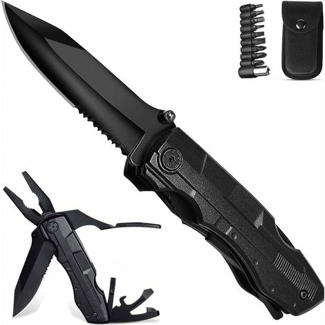 Pocket Knife, 10-in-1 Multifunctional Stainless Steel Swiss Army Knife with Pliers, Screwdriver, Bottle Opener for Camping Hiking MUMU (1/4)