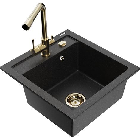 Mexen Vito granitspüle 1-becken mit küchenarmatur Duero, schwarz/silber metallic - 6503-73-671600-50 (1/5)