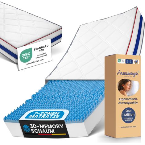RELAXX Gel Matratze 180x200 cm mit 3D Memory Foam - 7 Zonen 25cm Höhe H2/H3 - Wendbare Kaltschaummatratze mit optimaler Druckentlastung (1/5)