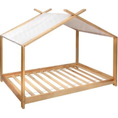 Atmosphera – Lit tente enfant 90x190cm – Bois de pin et contreplaqué – Design ludique pour chambre – Dimensions L. 195 x l. 98 x H. 145 cm (1/2)