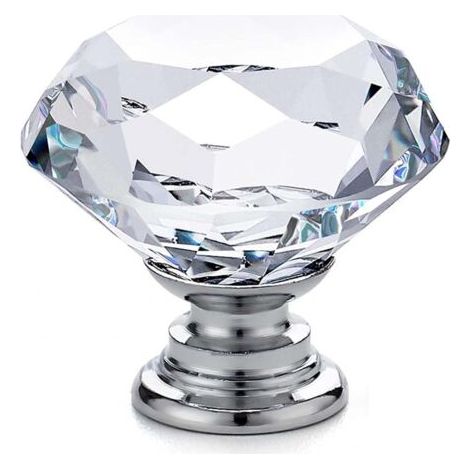 Pair 20 x poignées et boutons de meubles en verre – poignées de porte d'armoire – poignées de tiroir – diamant en verre cristal transparent + base argentée – 30 x 28 mm