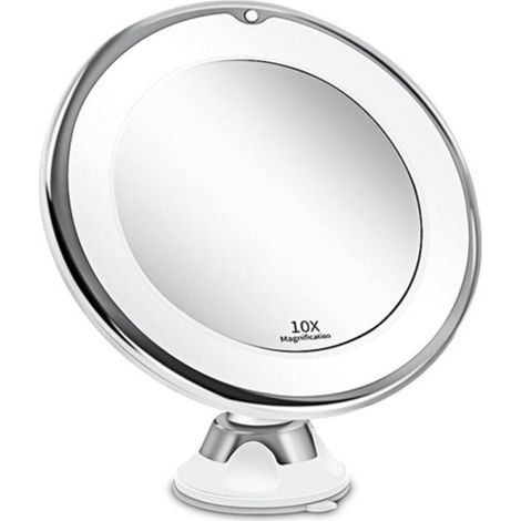 Espejo de maquillaje con luz LED y aumento de 10x, con ventosa potente y funcionamiento a pilas, con luz natural regulable para baños (blanco) (1/5)