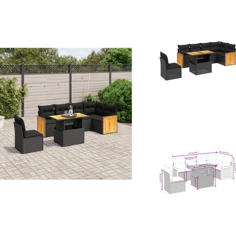 Salon de jardin 7 pcs avec coussins noir résine tressée - Salon De Jardin - Mobilier Extérieur - Set Salon - Résine Tressée - Rotin Synthétique (1/3)