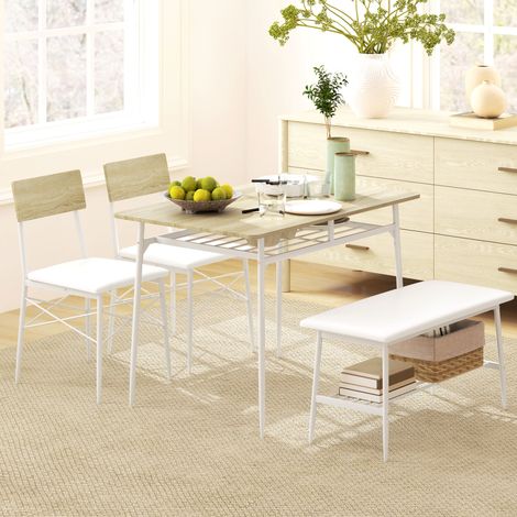 Ensemble table à manger 4 places avec 2 chaises et banc, rangements intégrés, assises en cuir régénéré, structure acier et MDF, gain de place CHICFURN (1/5)