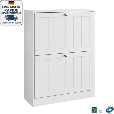 Meuble à Chaussures - Armoire de Rangement avec 2 Abattants - scandinave - 60 x 24 x 80 - Design Moderne en MDF Blanc (1/5)