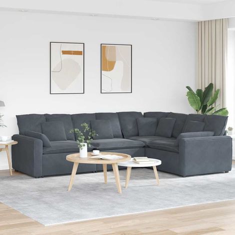 Canapé modulaire avec coussins en velours gris foncé