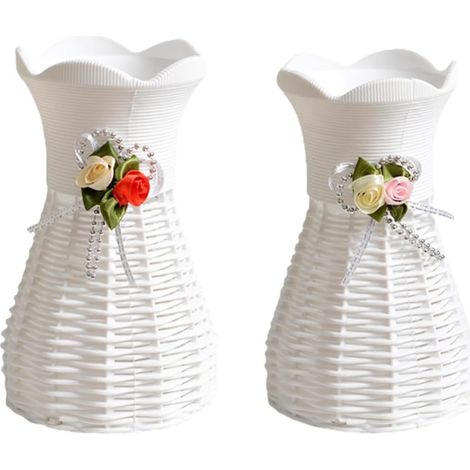 Robuste und langlebige weiße Kunststoffvasen, 2er-Set, für die Heimdekoration, verschiedene Stile, elegantes und schlichtes Design, geeignet für die Raumdekoration oder als Foto-Requisite. (1/5)