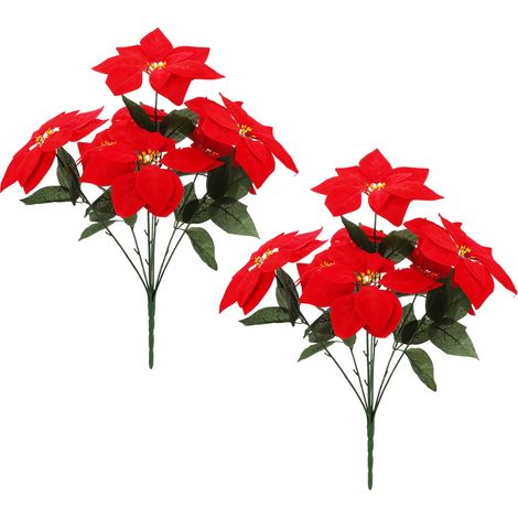 Künstlicher Weihnachtsstern aus roter Seide – Künstliche Blumendekoration für die Feiertage (1/5)