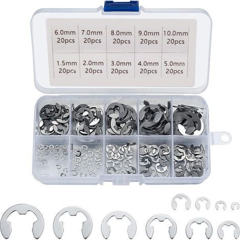 E Clip Anneau 304 Inox Circlips Exterieur Assortiment De Circlips 1.5/2/3/4/5/6/7/8/9/10Mm Divers Usages 200Pcs (1/5)