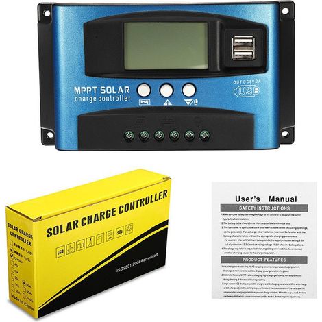 Contrôleur de Charge solaire, MPPT 100A chargeur de batterie solaire régulateur de Charge contrôleur de panneau double affichage LCD (100A) (1/5)