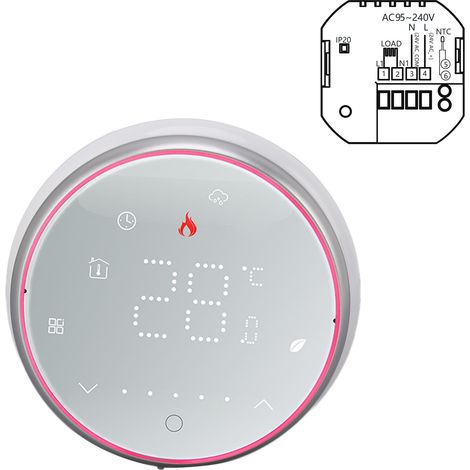 Thermostat programmable pour chauffage électrique, base ronde encastrable de 13 mm, affichage LED, thermostat intelligent sans fil, AC95240V, blanc