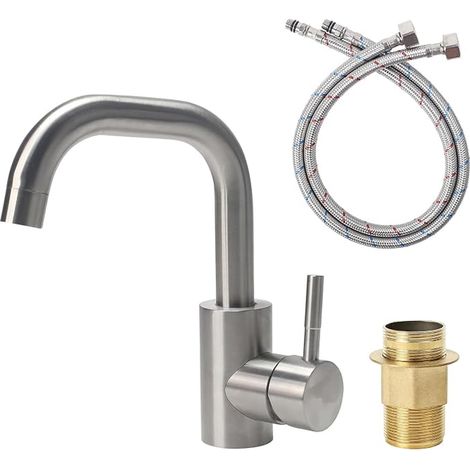 304 Brushed Stainless Steel Bathroom Kitchen Faucet (1/4)