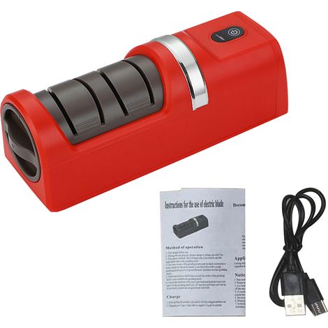 Aiguiseur de couteaux électrique Rechargeable USB Base antidérapante Meules grossières et fines pour cuisine et camping Rouge (1/5)